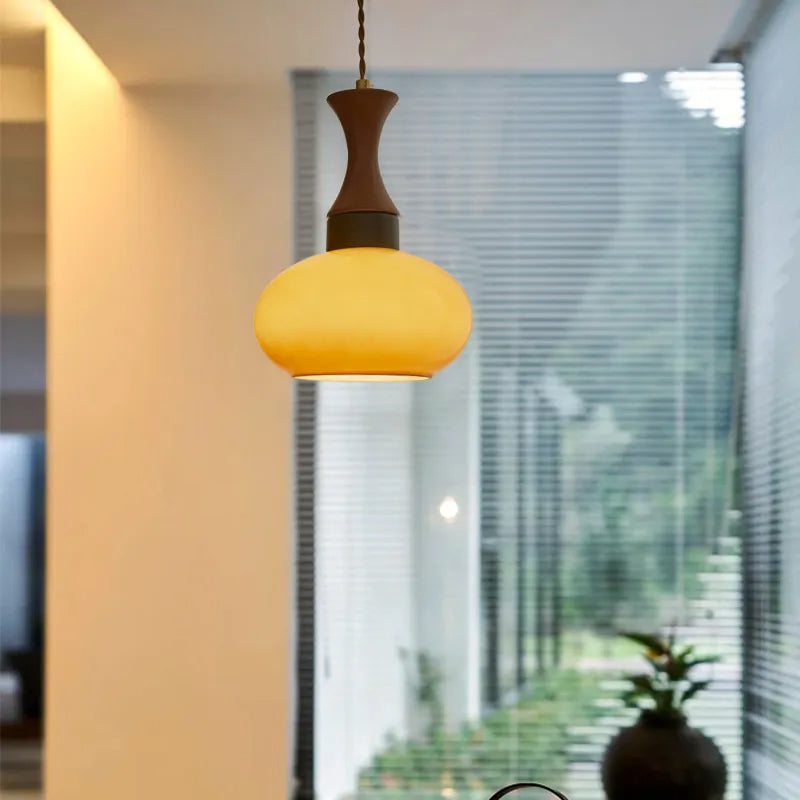 Wooden Yellow Dome Pendant Light for Kitchen Islands