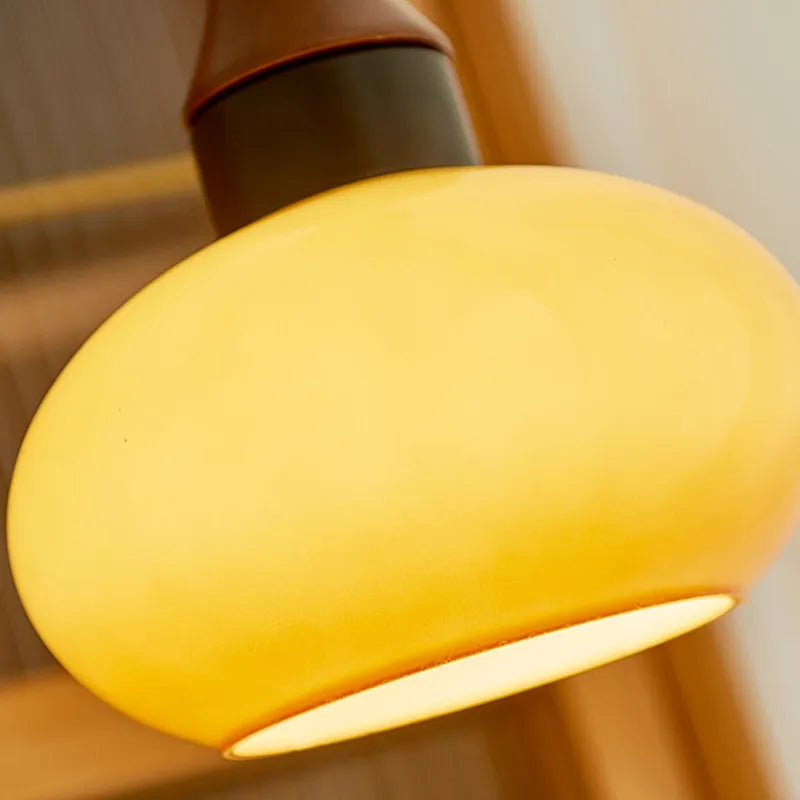 Wooden Yellow Dome Pendant Light for Kitchen Islands