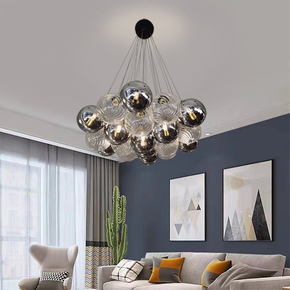 Grey Bubble Glass Ball LED Chandelier