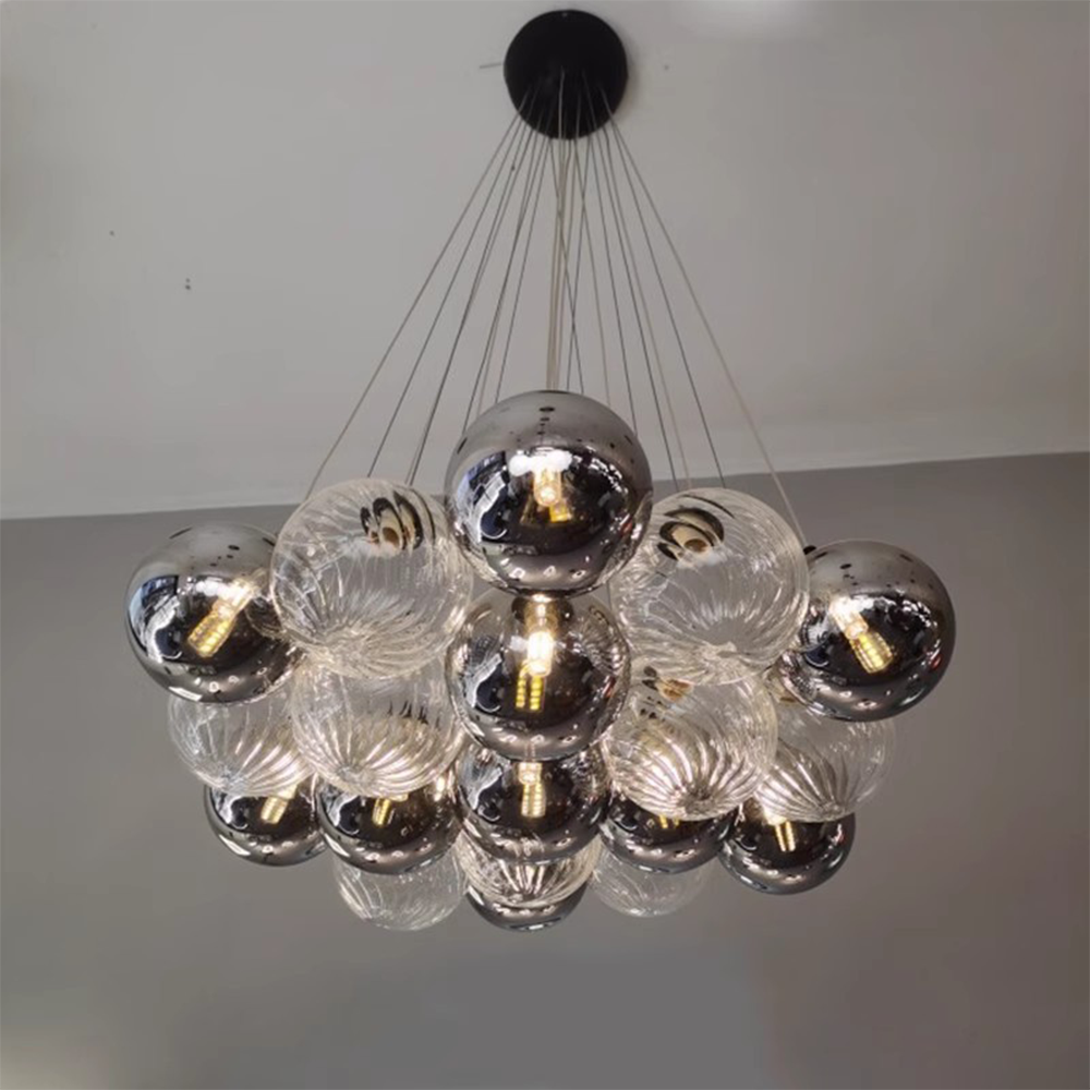 Grey Bubble Glass Ball LED Chandelier