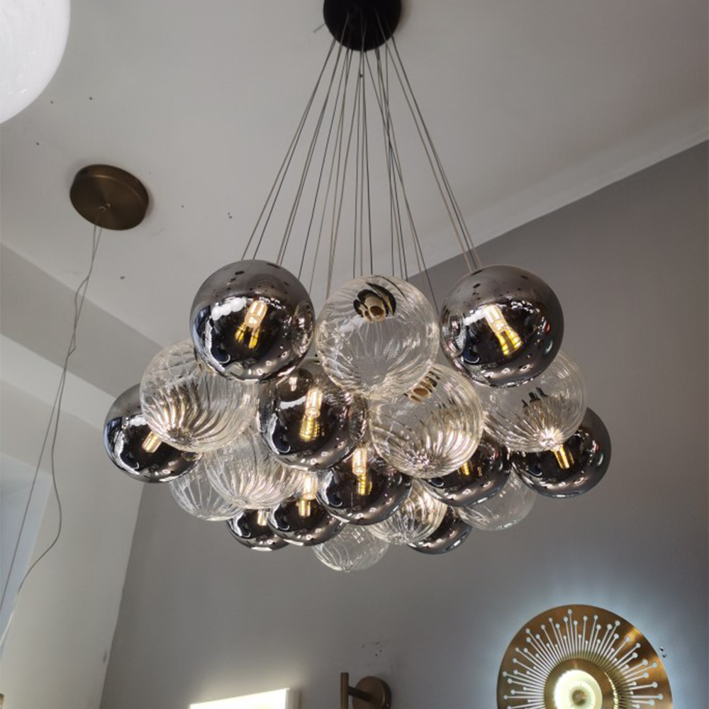 Grey Bubble Glass Ball LED Chandelier