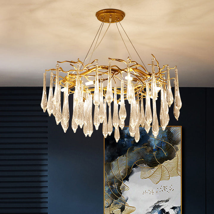 Modern Glass Teardrop Tiered Chandelier