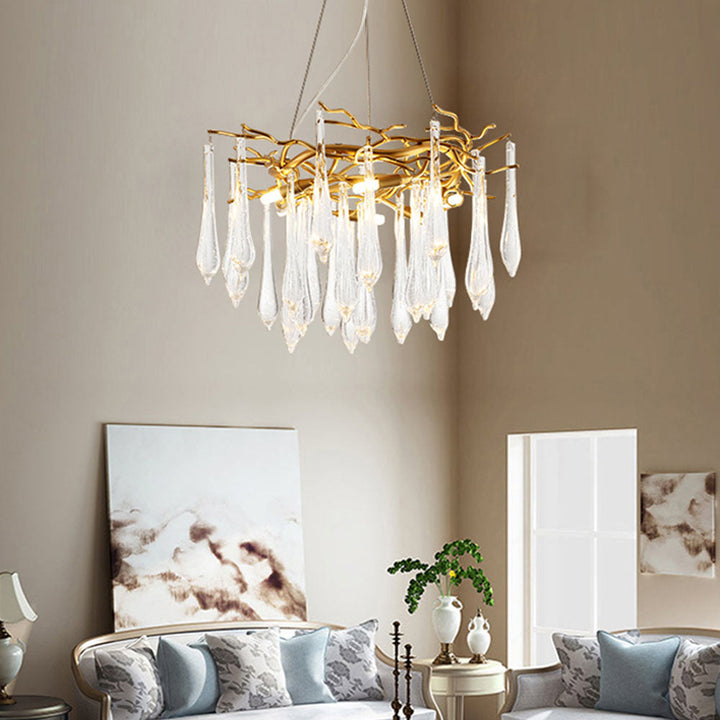 Modern Glass Teardrop Tiered Chandelier