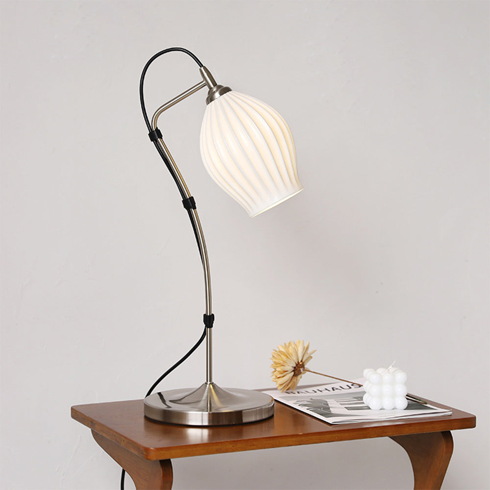 Vintage White Ceramic Ribbed Table Lamp