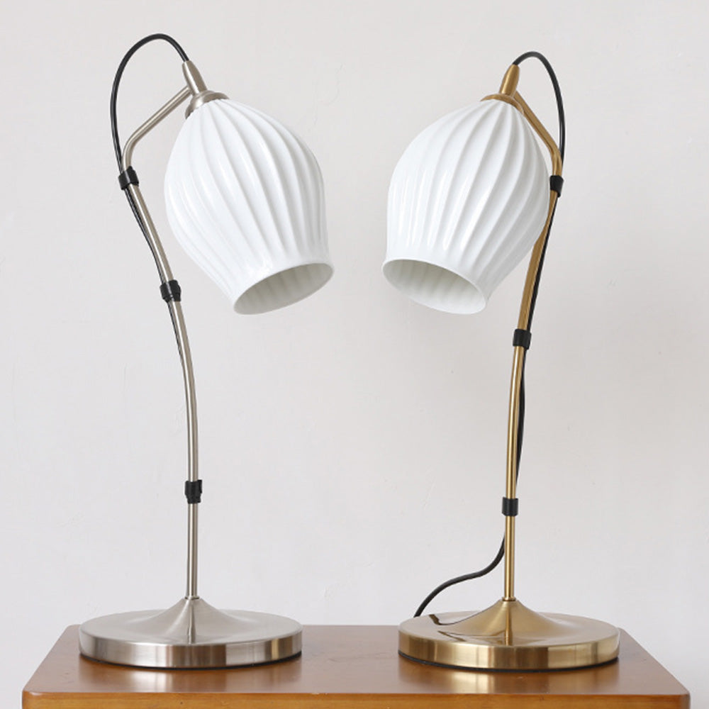 Vintage White Ceramic Ribbed Table Lamp