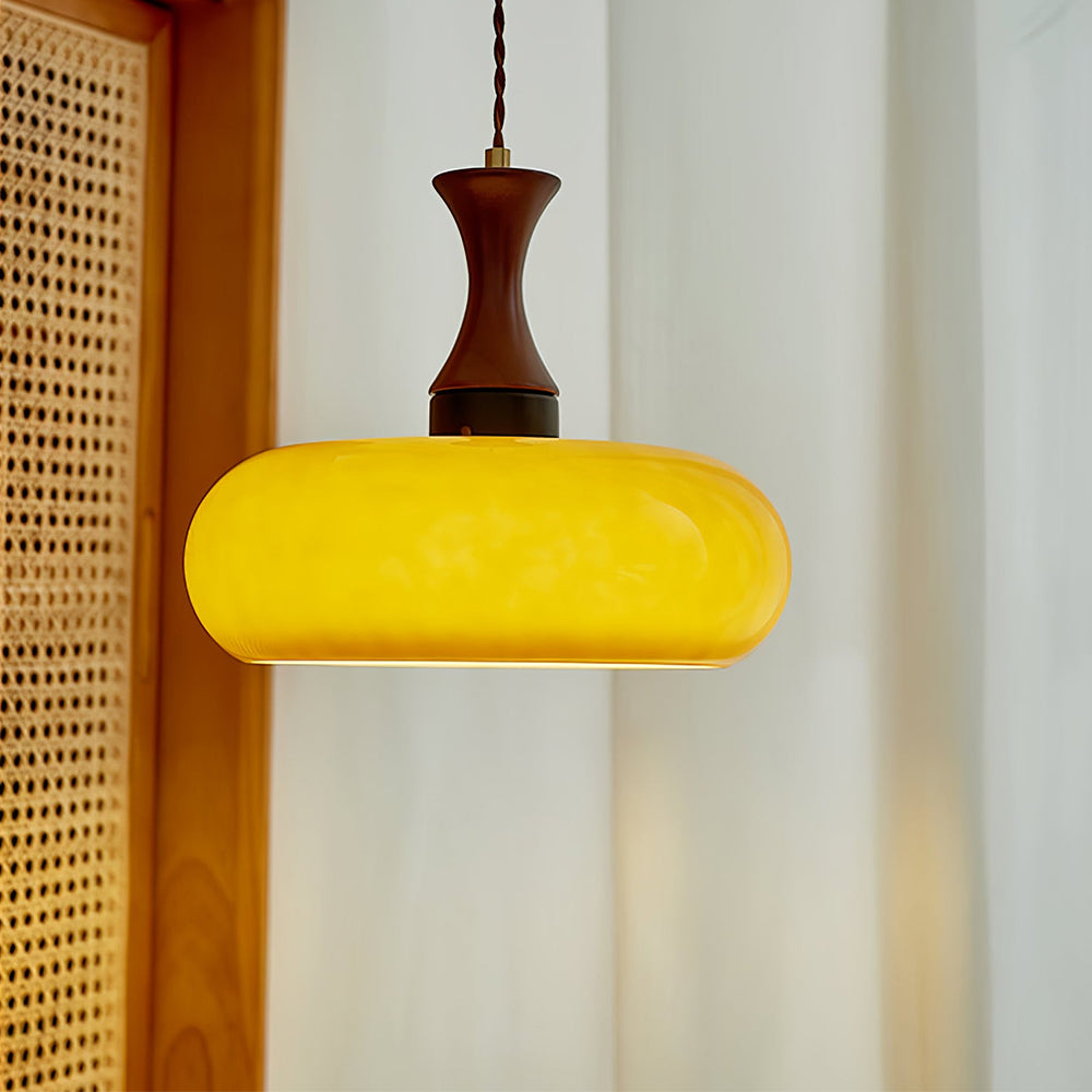 Wooden Yellow Dome Pendant Light for Kitchen Islands