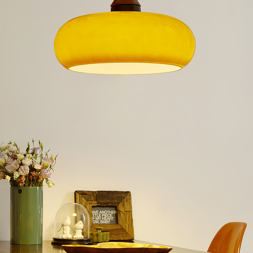 Wooden Yellow Dome Pendant Light for Kitchen Islands