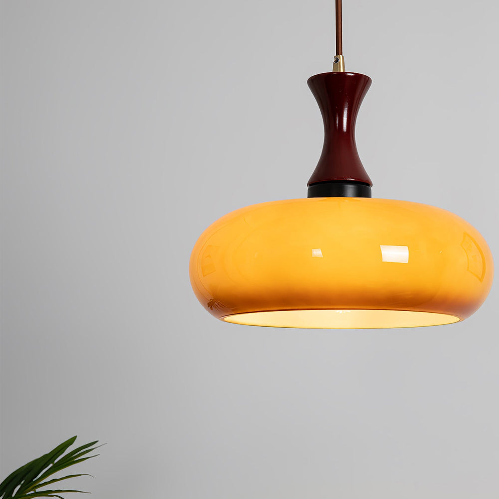 Wooden Yellow Dome Pendant Light for Kitchen Islands